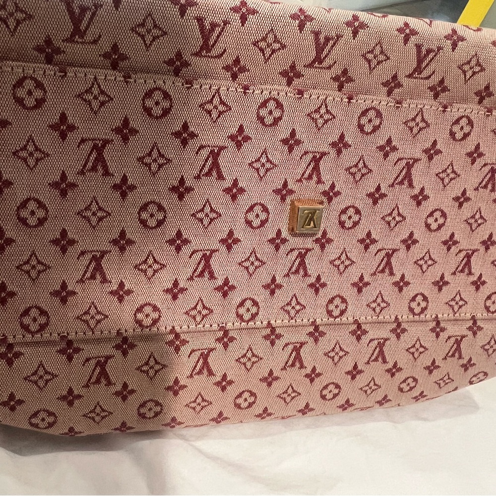 Louis Vuitton Pink Denim with Burgundy Travel Bag with Iconic Monogram - Picture 6 of 9